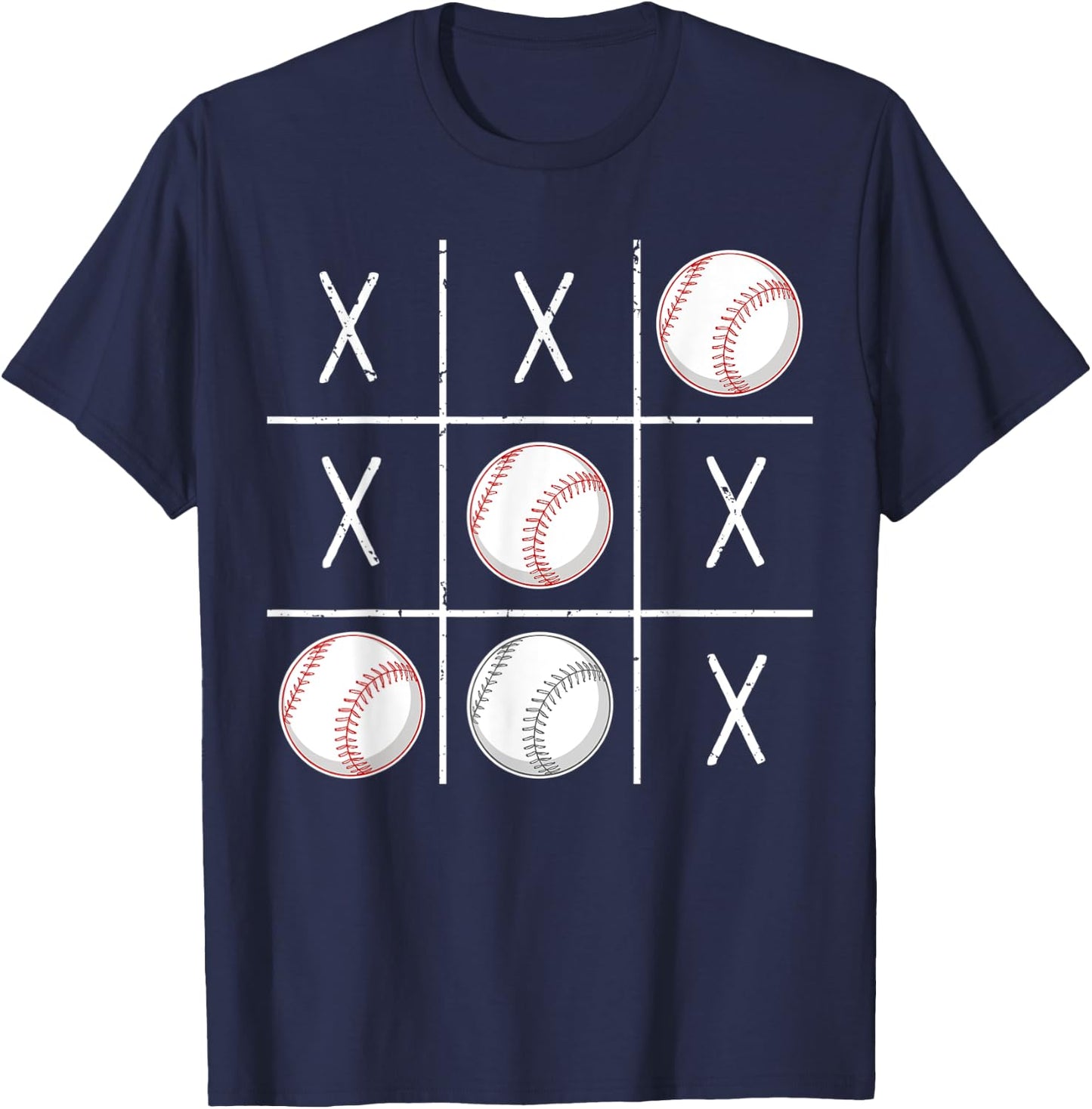 Baseball Ball Men Boys Baseball Tic-Tac-Toe Game XO-XO T-Shirt - T-Shirt | Navy
