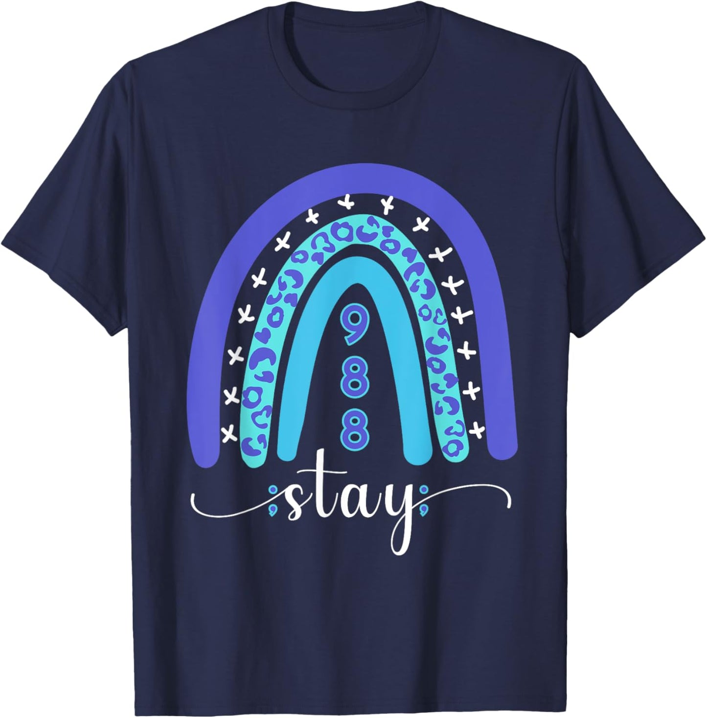 988 Suicide Prevention Mental Health Stay Semicolon Rainbow T-Shirt - T-Shirt | Navy