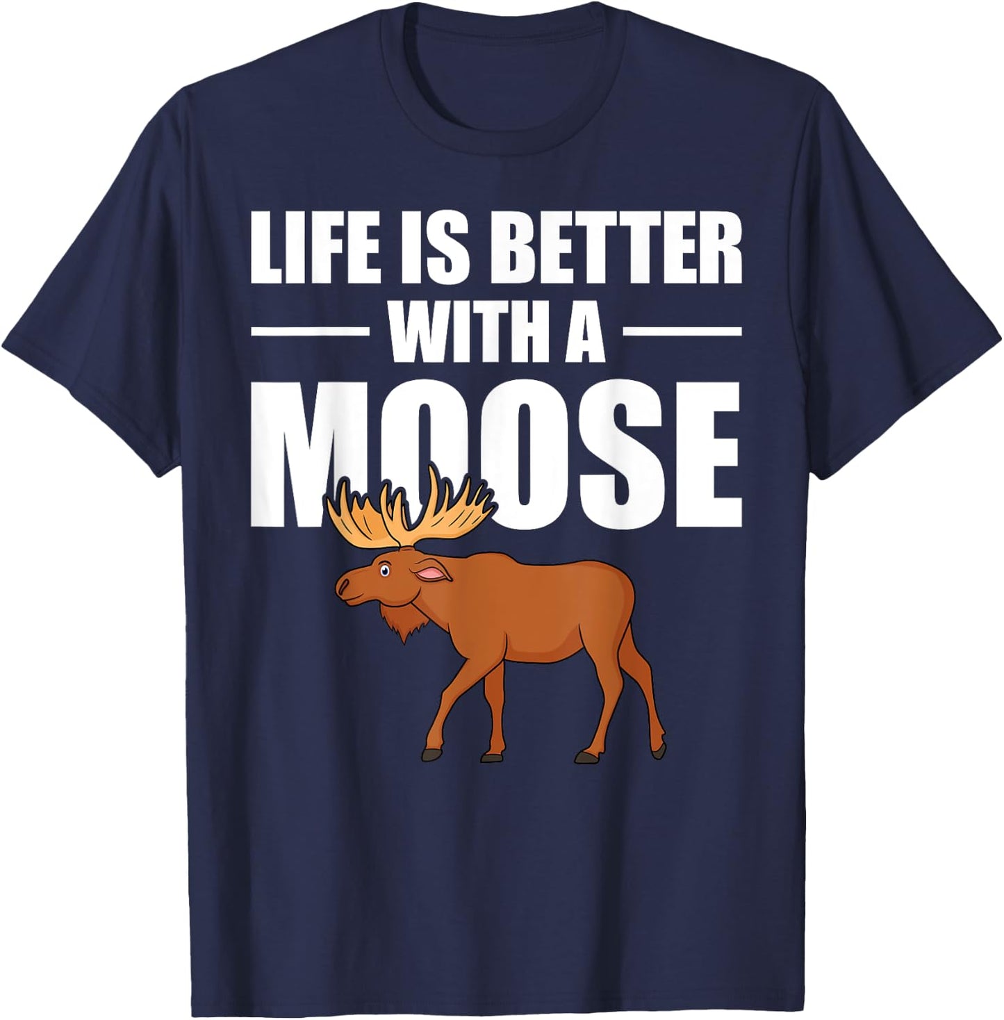 Funny Moose Design Women Boys Mammal Animal Apparel , Black T-Shirt - T-Shirt | Navy