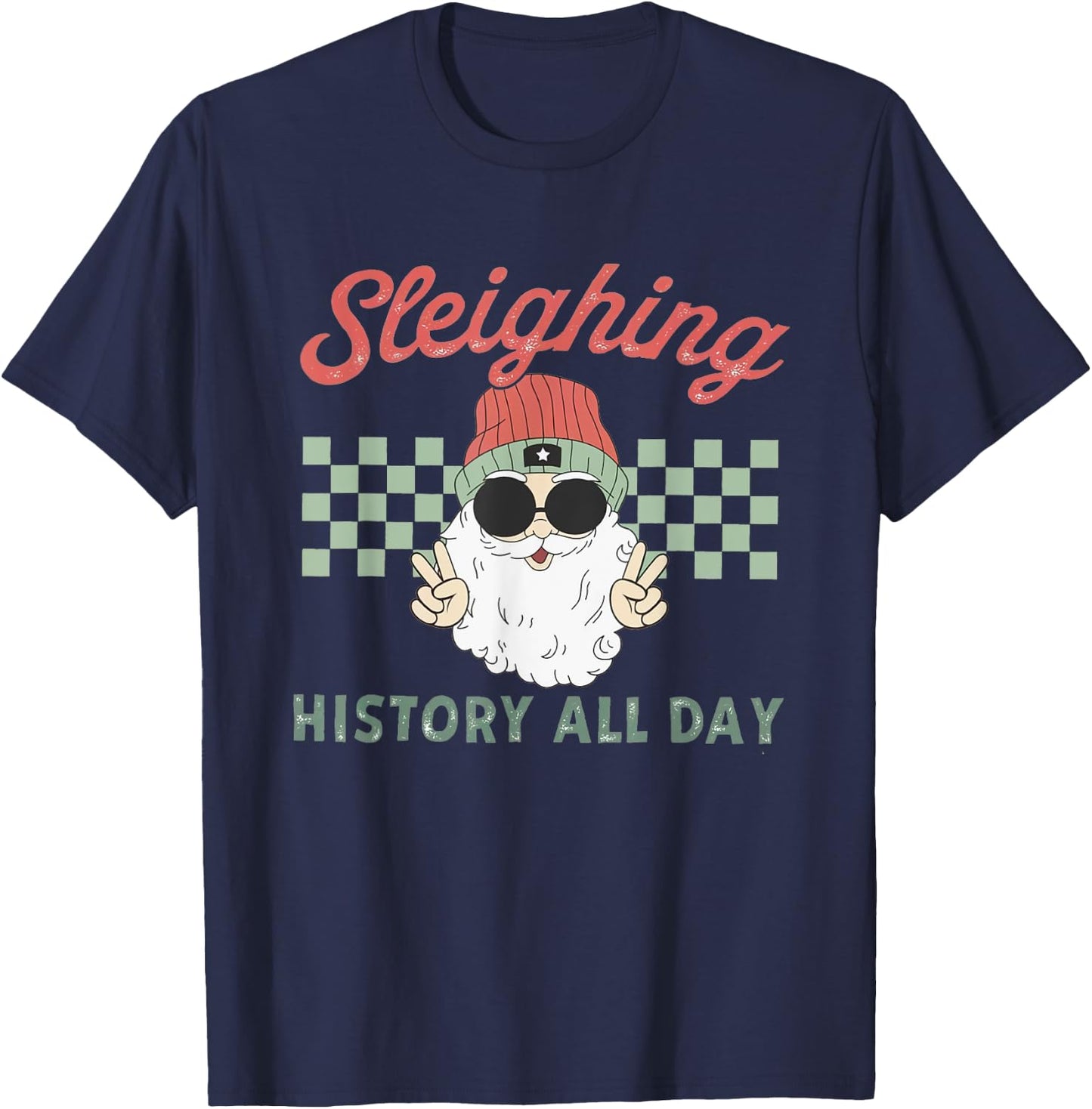 Women Retro Sleighing History All Day History Teacher Xmas T-Shirt - T-Shirt | Navy