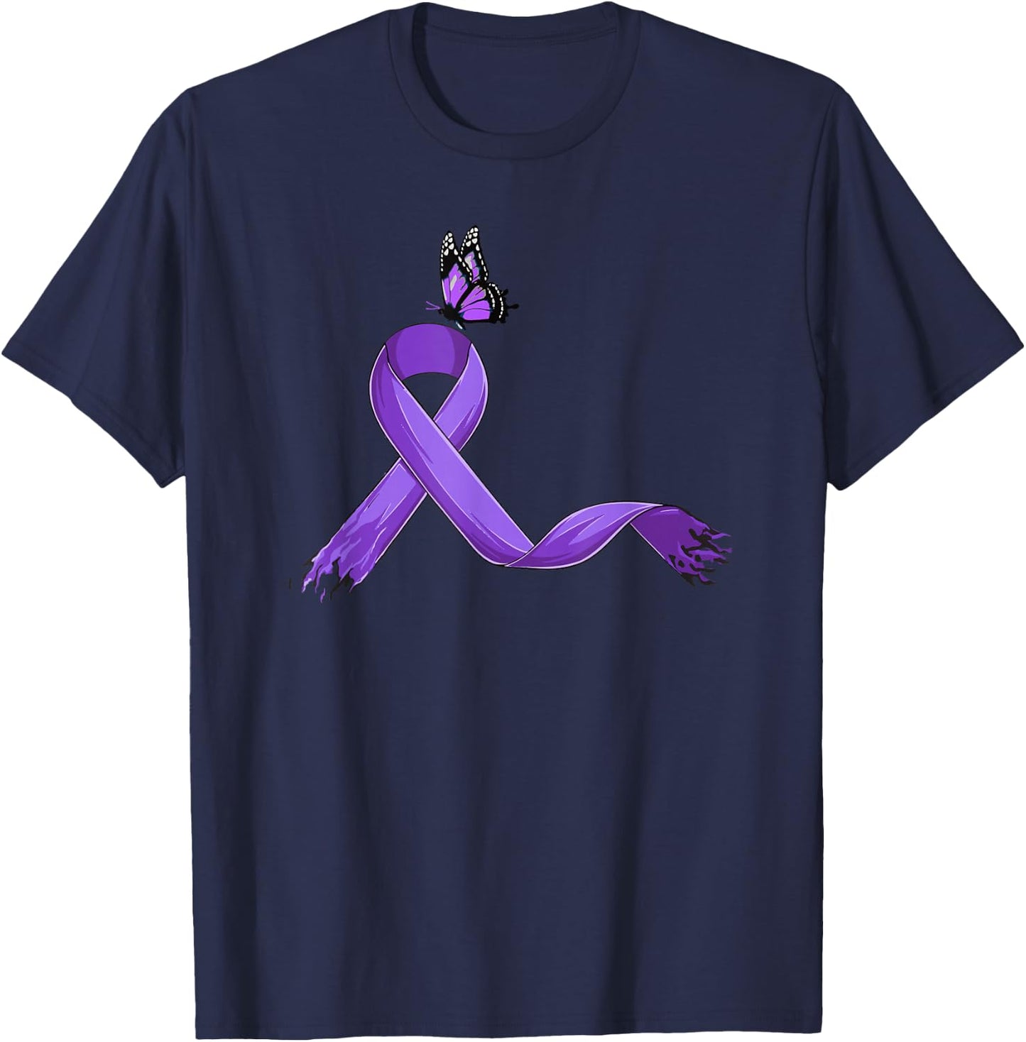 Fibromyalgia Gifts & Accessories Cute Modern Ribbon Black Short Sleeve - Small - Fibromyalgia Awareness T-Shirt - T-Shirt | Navy