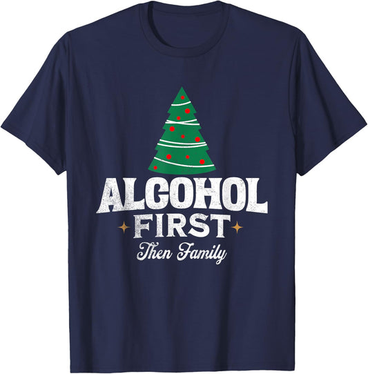 Funny Family Christmas Joke Clothing Apparel -Adults Black Short Sleeve Small Christmas Drinking Humor T-Shirt - T-Shirt | Navy
