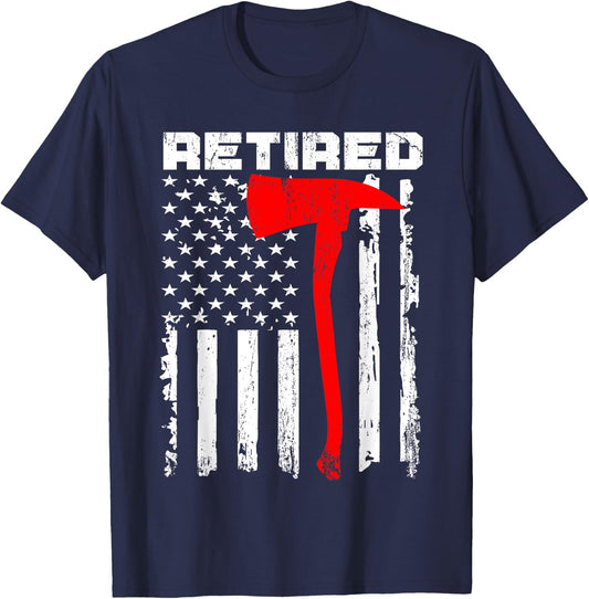 Funny Retired Firefighter USA Flag Fireman Retirement Outfit T-Shirt - T-Shirt | Navy