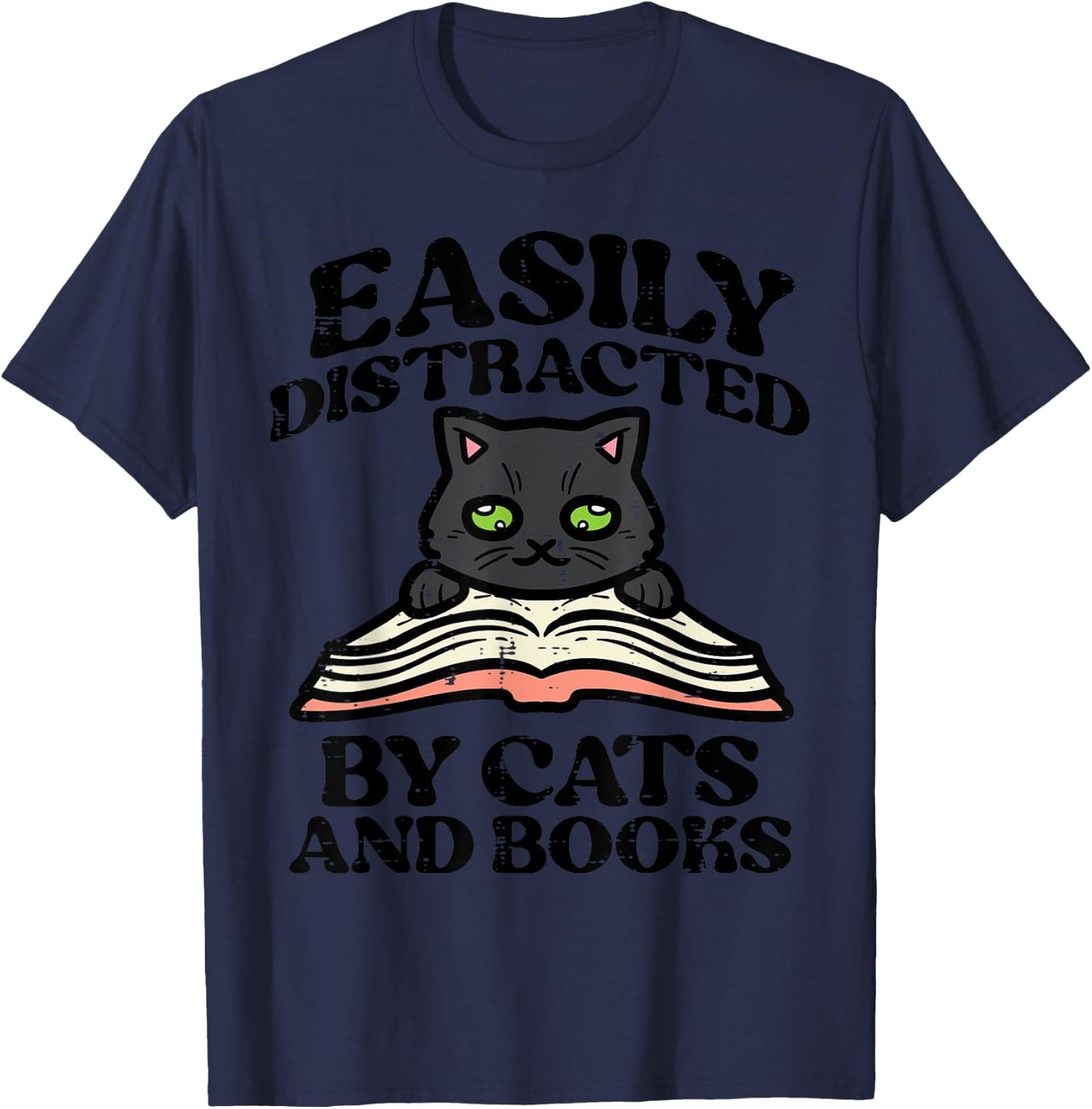 Easily Distracted Cats Books Librarian Women Girls Kids Teen T-Shirt - T-Shirt | Navy