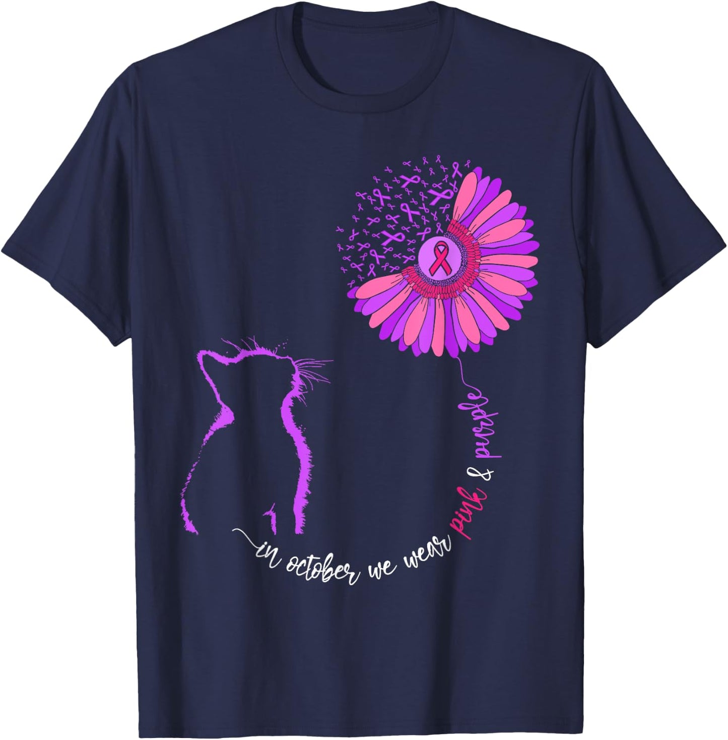 Cat Domestic Violence And Breast Cancer Awareness Month T-Shirt - T-Shirt | Navy