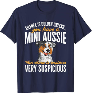 Mini Aussie Silence Is Golden Miniature Australian Shepherd T-Shirt - T-Shirt | Navy
