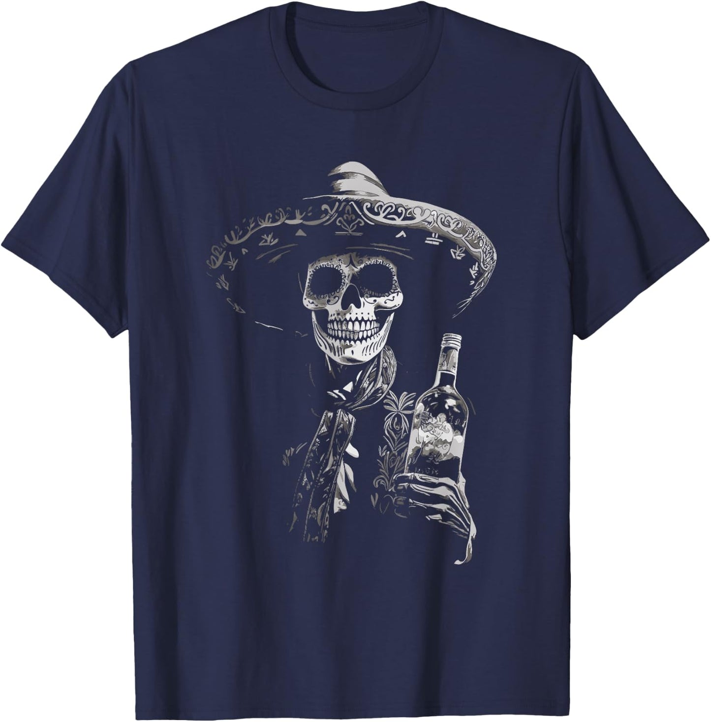Vintage Skeleton Tequila Mexico Dia De Los Muertos Mexican T-Shirt - T-Shirt | Navy