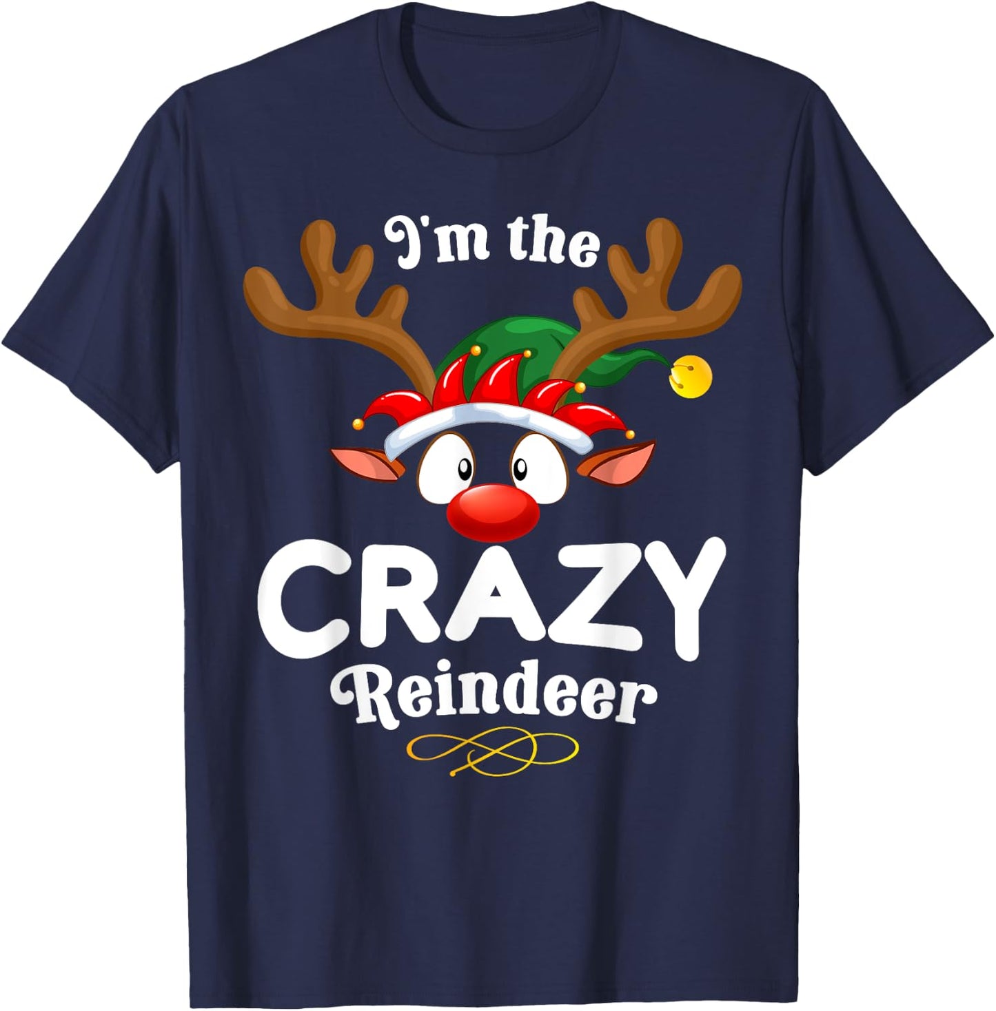 Christmas PJS Crazy XMas Reindeer Matching T-Shirt - T-Shirt | Navy