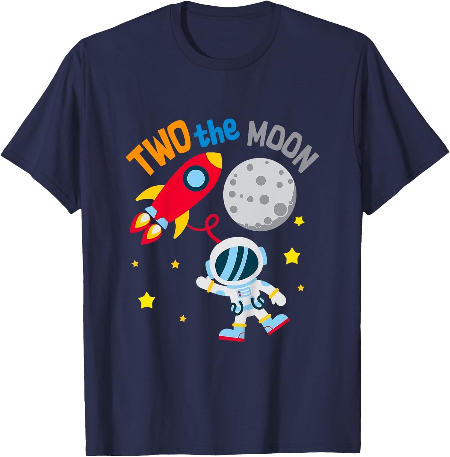 Kids Two The Moon 2nd Birthday Gift 2 Year Old Astronaut Bday Boy T-Shirt - T-Shirt | Navy