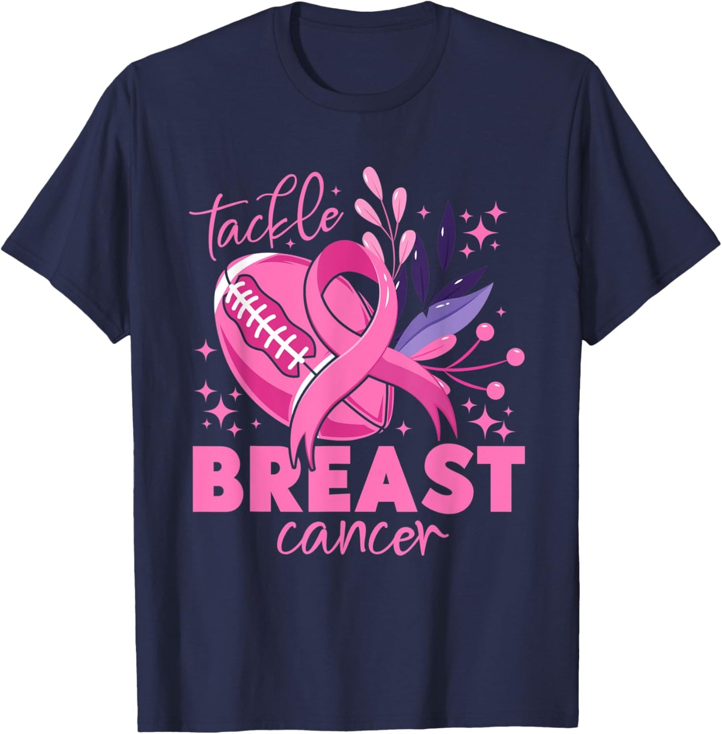 Tackle Football Pink Ribbon Breast Cancer Awareness For Boys T-Shirt - T-Shirt | Navy