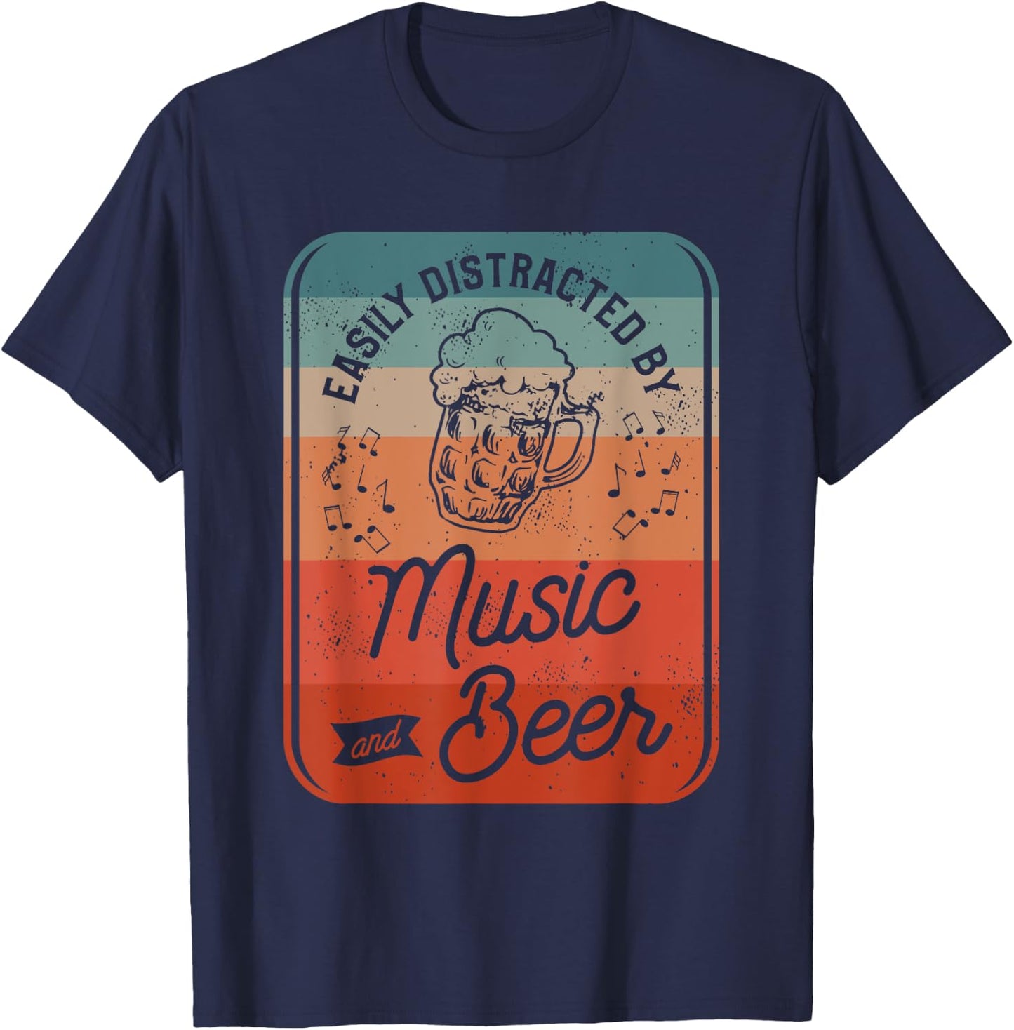 Easily Distracted By Music And Beer T-Shirt - T-Shirt | Navy