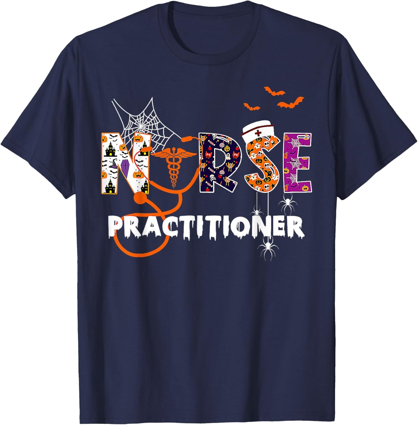 NP Nurse Practitioner Spooky Season Funny Halloween Nursing T-Shirt - T-Shirt | Navy