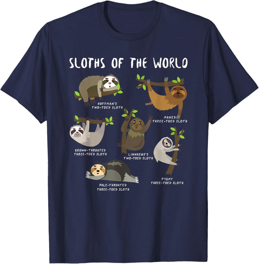Sloths Of The World Cute Animal Funny Sloth Men Women Kids T-Shirt - T-Shirt | Navy