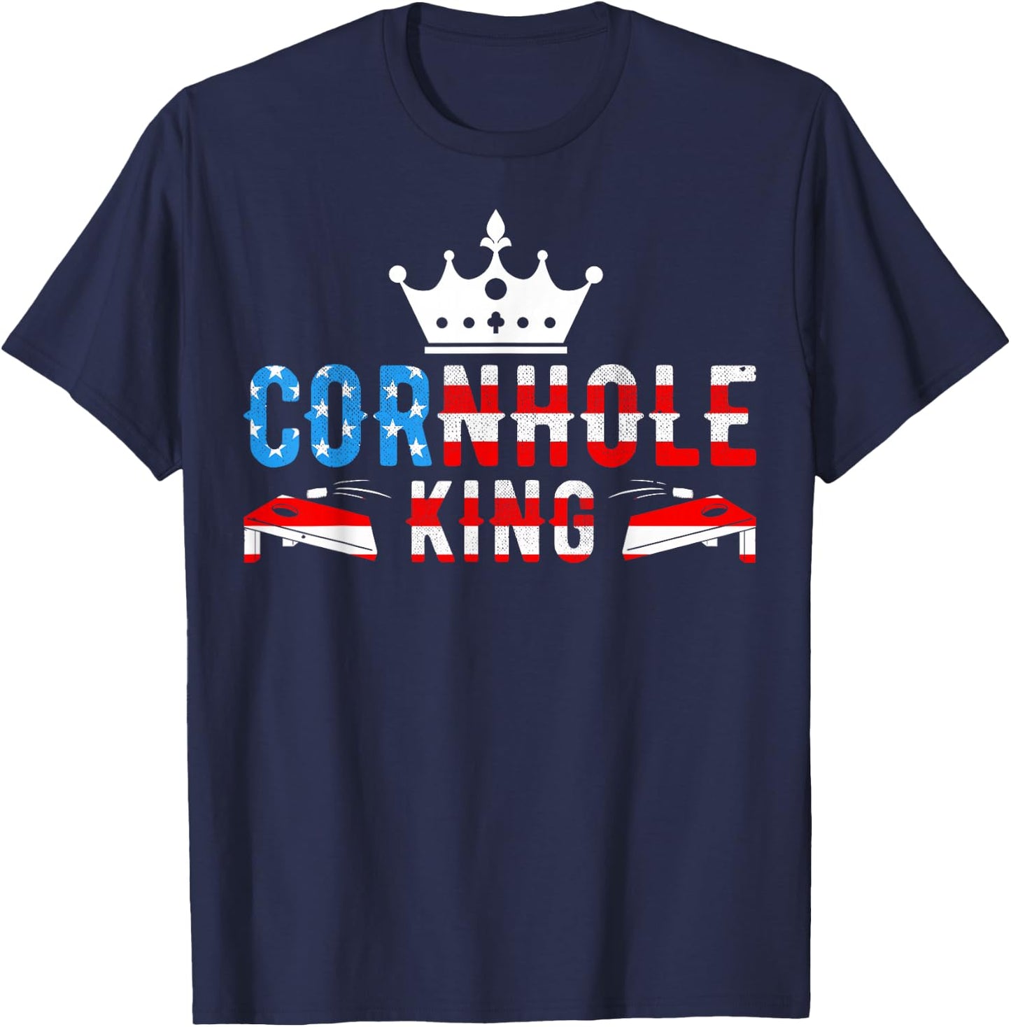 Cornhole - American Flag July 4th Patriotic Cornhole King T-Shirt - T-Shirt | Navy