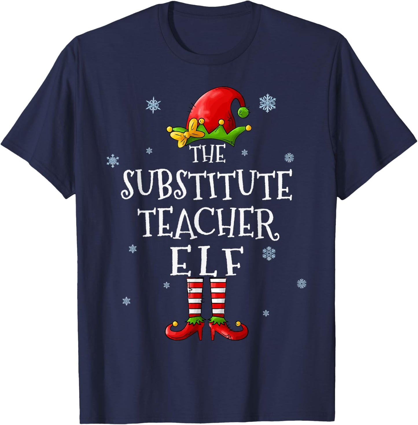 The Substitute Teacher Elf Squad Funny Matching Christmas Women T-Shirt - T-Shirt | Navy