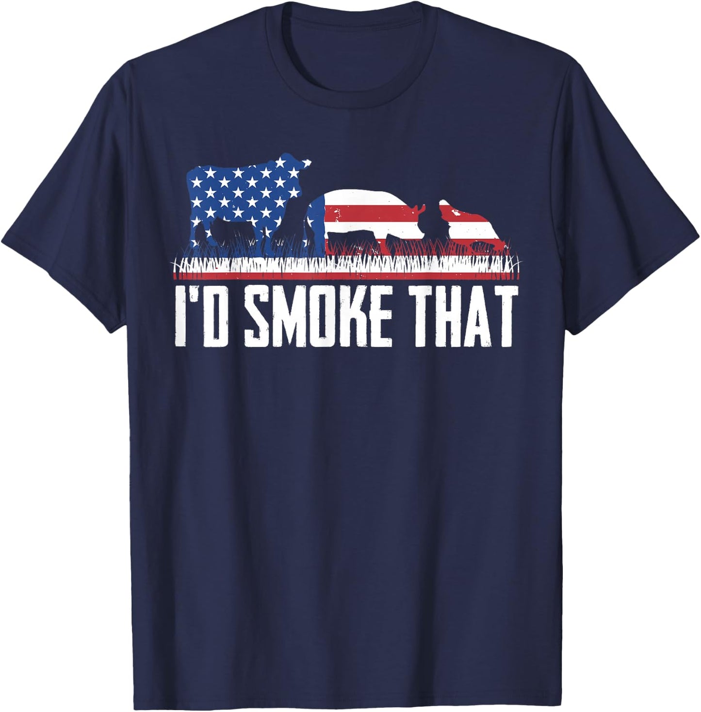 I'd Smoke That US Flag Patriot BBQ Barbeque Chef T-Shirt - T-Shirt | Navy