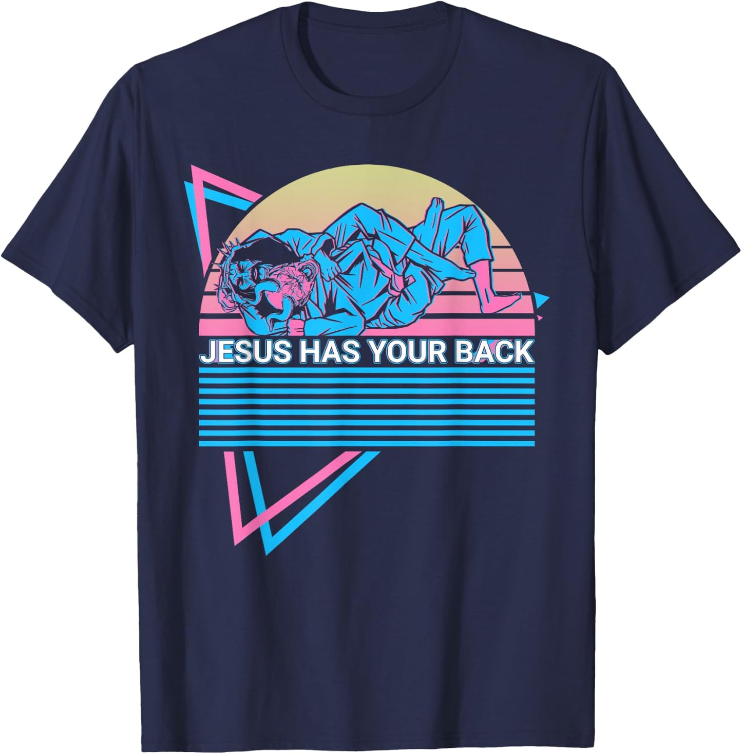 Funny Jiu Jitsu BJJ Retro Jesus Has Your Back T-Shirt - T-Shirt | Navy