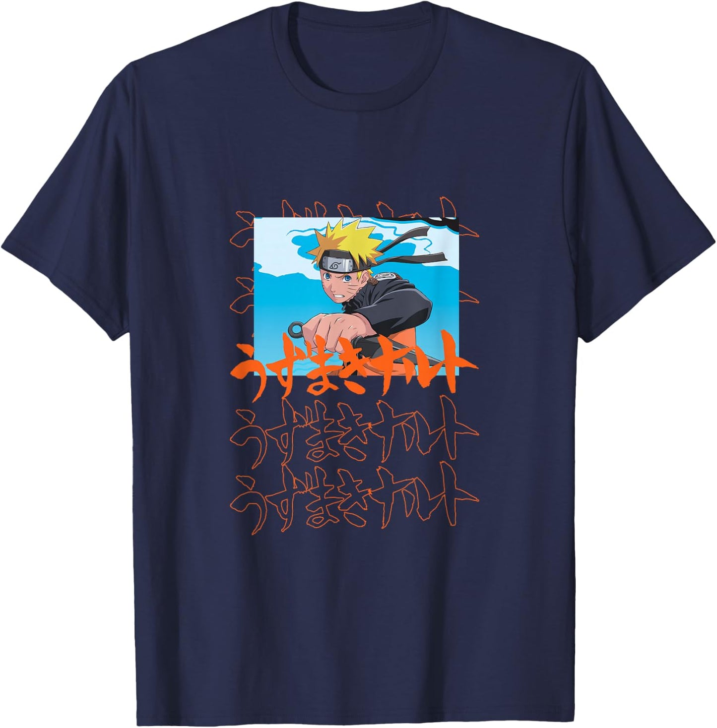 Naruto Shippuden Naruto with Kanji T-Shirt - T-Shirt | Navy