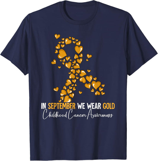 In September We Wear Gold Childhood Cancer Awareness T-Shirt - T-Shirt | Navy
