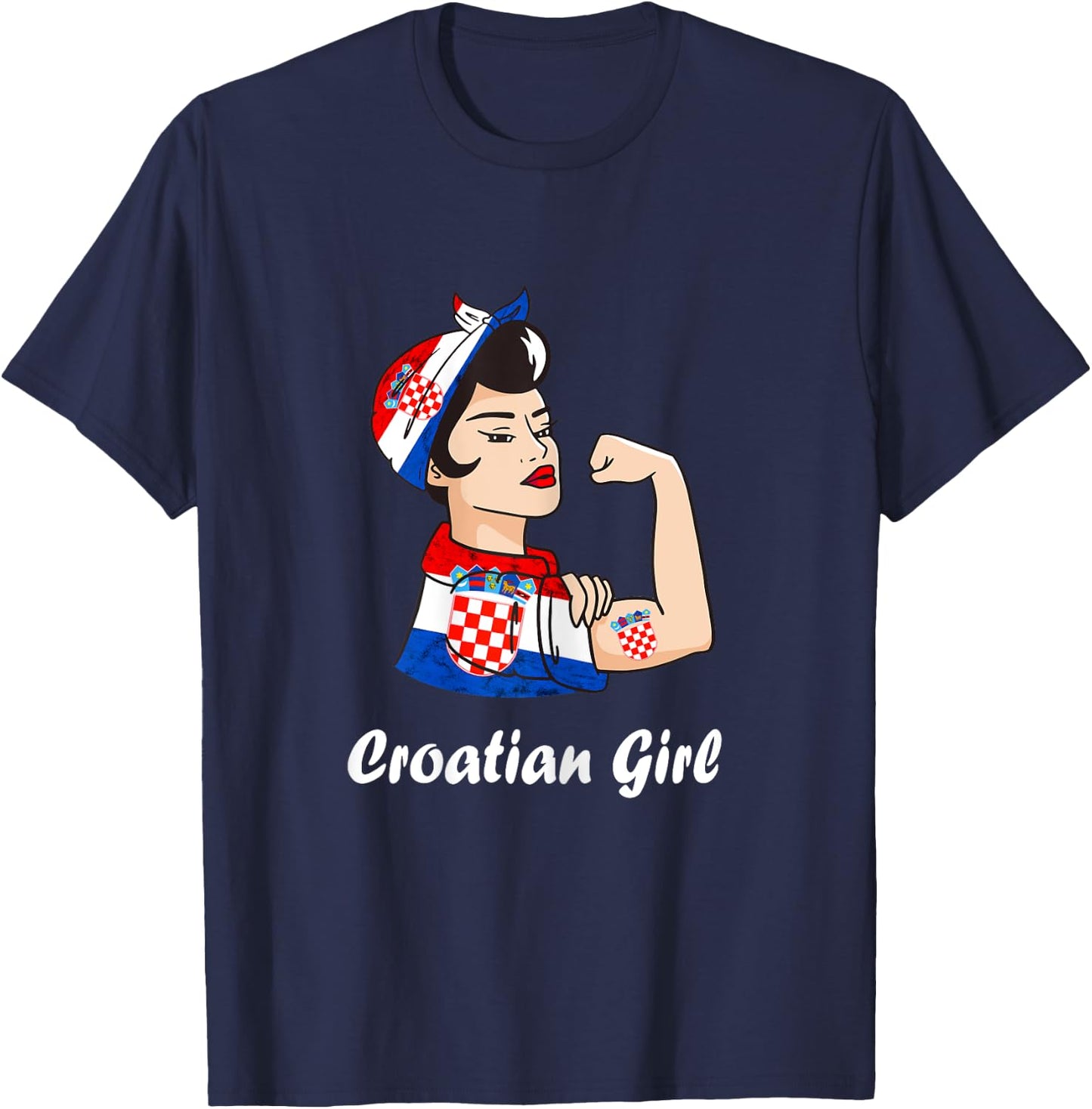 Croatian Girl Strong Woman Tattoo Croatian Roots Croatia T-Shirt - T-Shirt | Navy