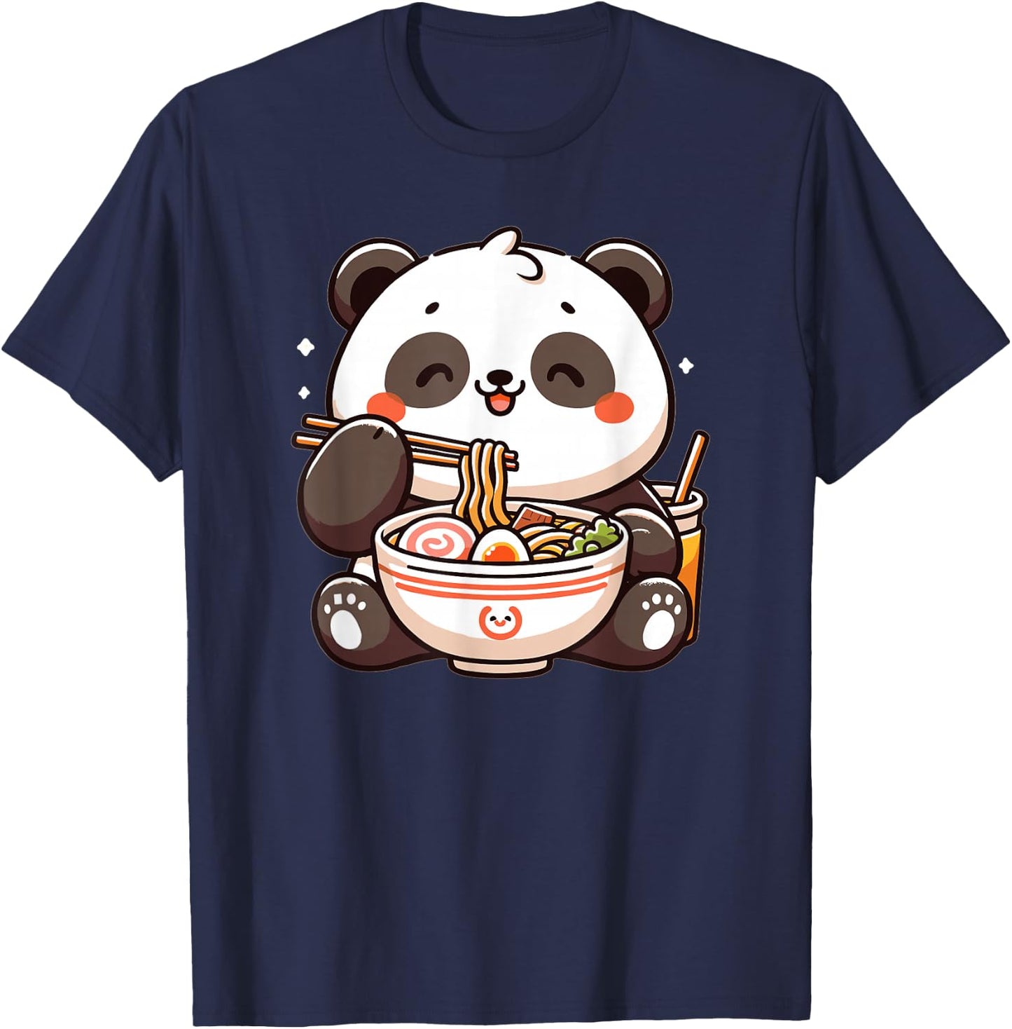 Cute Panda Eats Ramen Noodles Pandas Ramen T-Shirt - T-Shirt | Navy