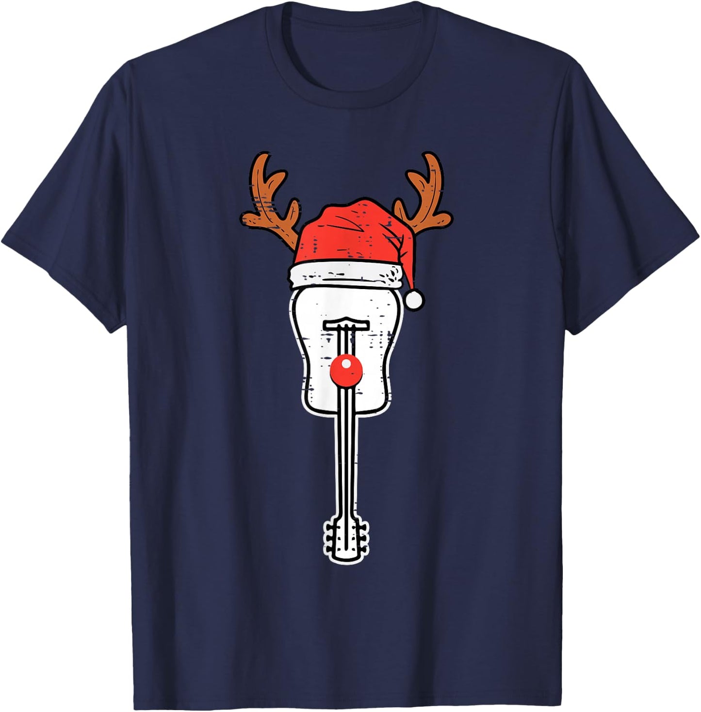 Guitar Christmas Reindeer Music Instrument Rocker Rock Xmas T-Shirt - T-Shirt | Navy