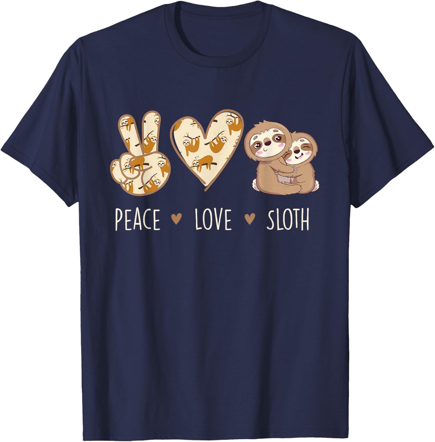 Peace Love Sloth - Animal Lover Environmentalist Zookeeper T-Shirt - T-Shirt | Navy