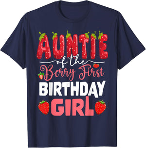 Auntie of The Berry First Birthday of Girl Strawberry Aunt T-Shirt - T-Shirt | Navy