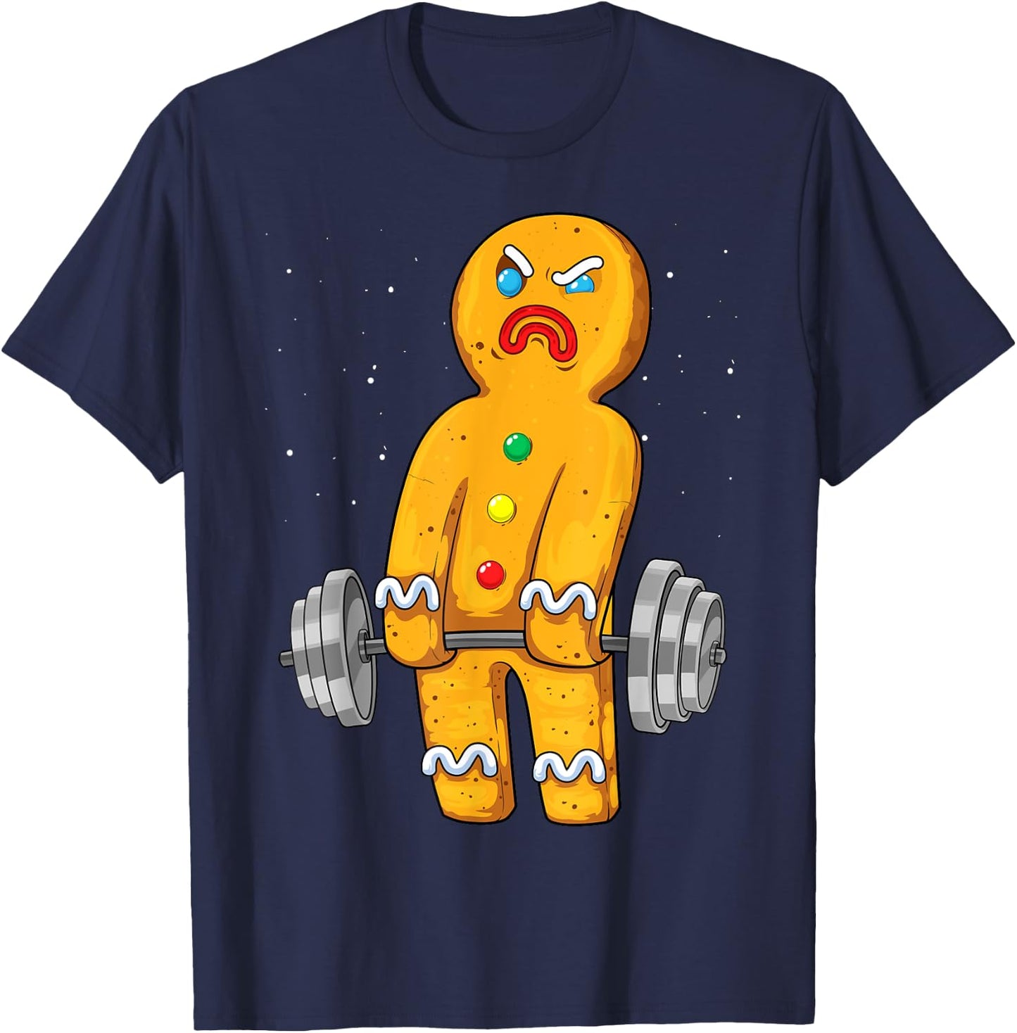 Gingerbread Man Weightlifting Christmas Fitness Gym Deadlift T-Shirt - T-Shirt | Navy