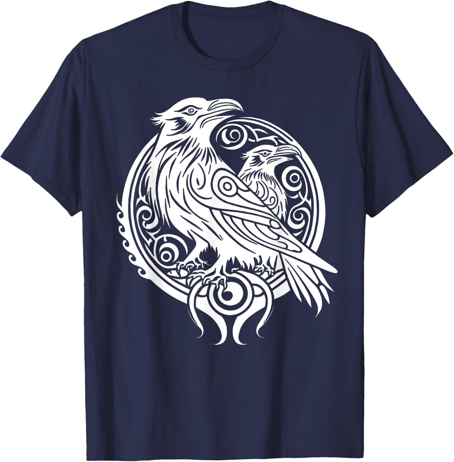 Odins Raven Norse Mythology Viking Birds Celtic Knots Asgard T-Shirt - T-Shirt | Navy