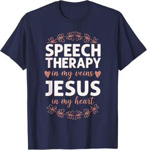 Speech Therapist Therapy Assistant SLP Faith Jesus Christian T-Shirt - T-Shirt | Navy