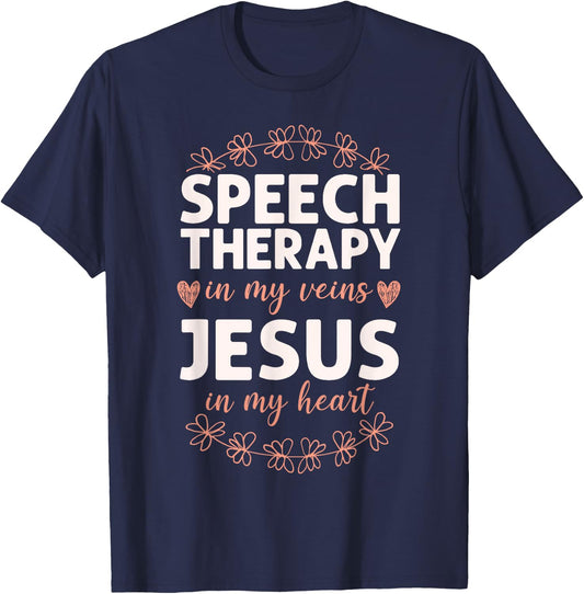 Speech Therapist Therapy Assistant SLP Faith Jesus Christian T-Shirt - T-Shirt | Navy