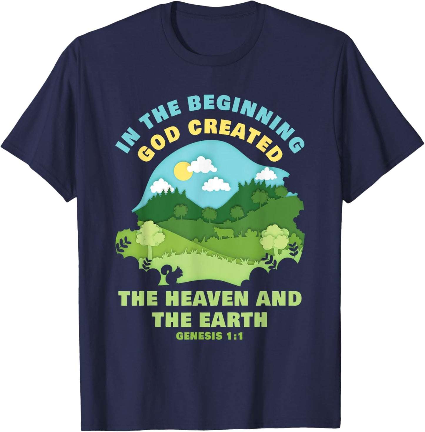 Genesis 1:1 In The Beginning GOD Created – Kids Faith Verse T-Shirt - T-Shirt | Navy