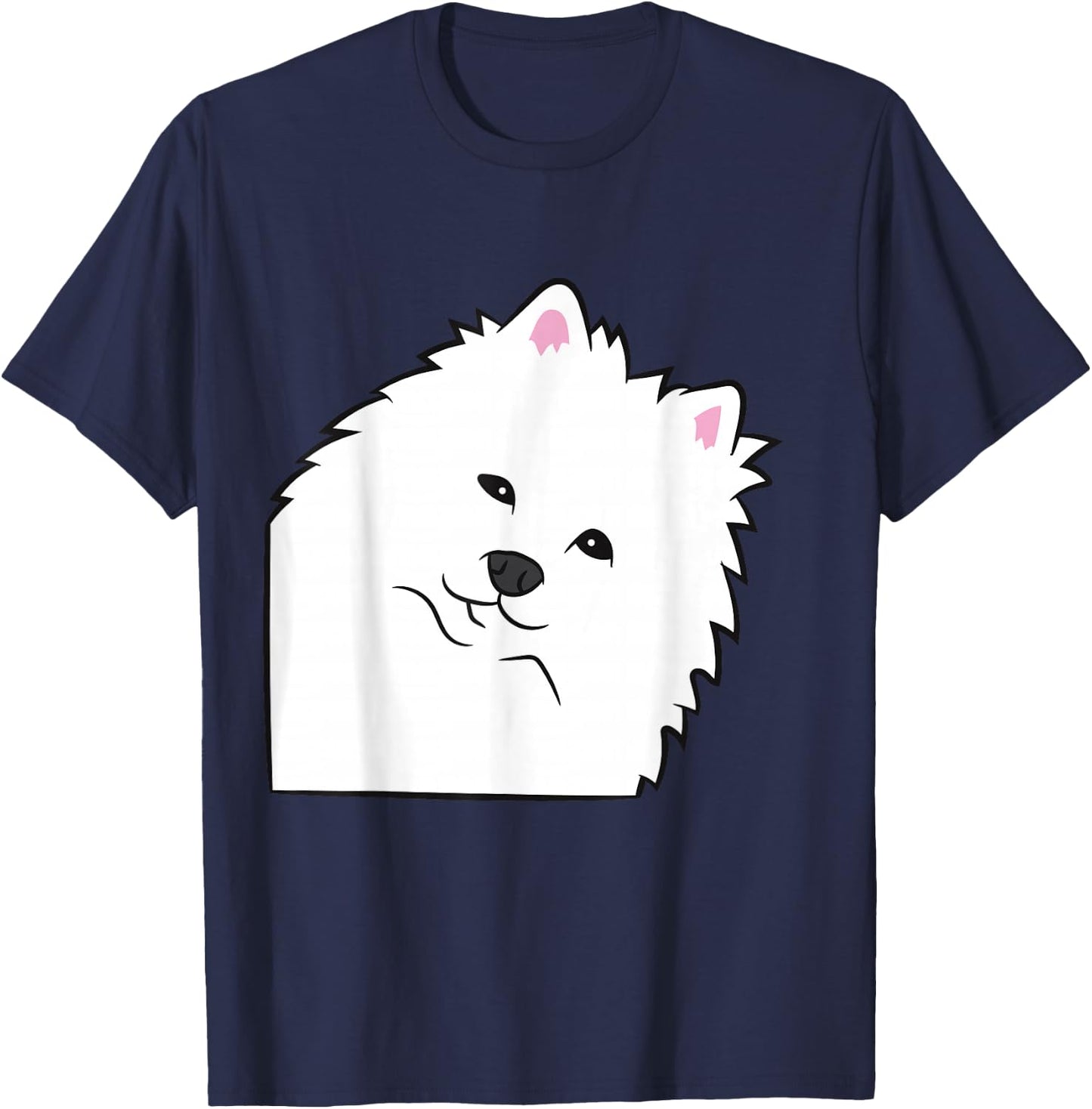 American Eskimo Dog Peeking From Side Cute American Eskimo T-Shirt - T-Shirt | Navy