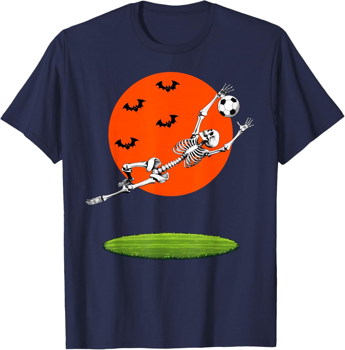 Soccer Skeleton Soccer Player Goalie Halloween Sports Moon T-Shirt - T-Shirt | Navy
