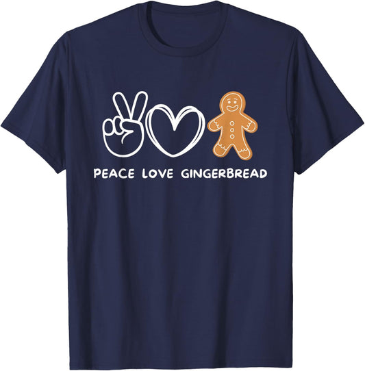 Peace, Love Gingerbread Retro Gingerbread Lover T-Shirt - T-Shirt | Navy