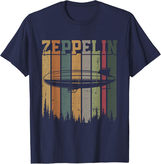 Retro Zeppelin 70s 80s Dirigible Airship Zepelin Zepplin T-Shirt - T-Shirt | Navy