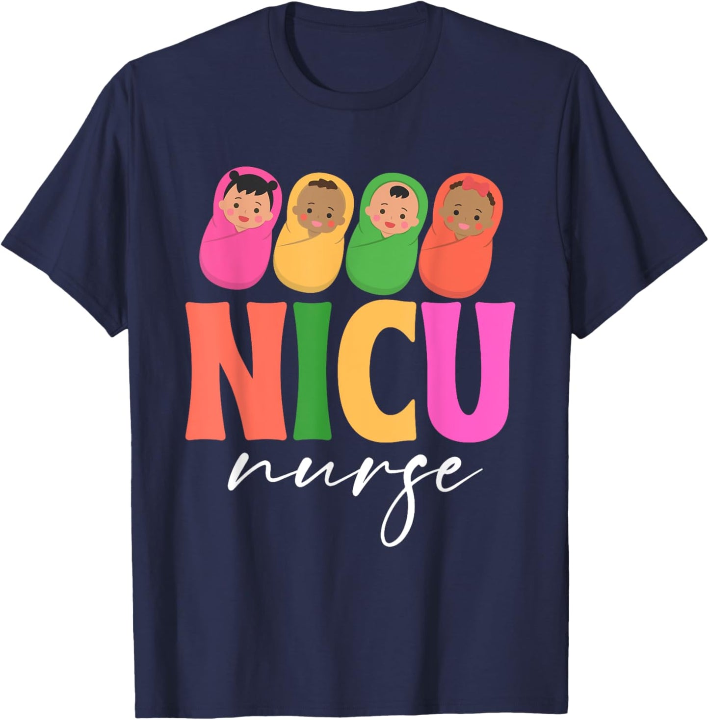 Groovy NICU Nurse ICU Neonatal Team Tiny Humans For T-Shirt - T-Shirt | Navy