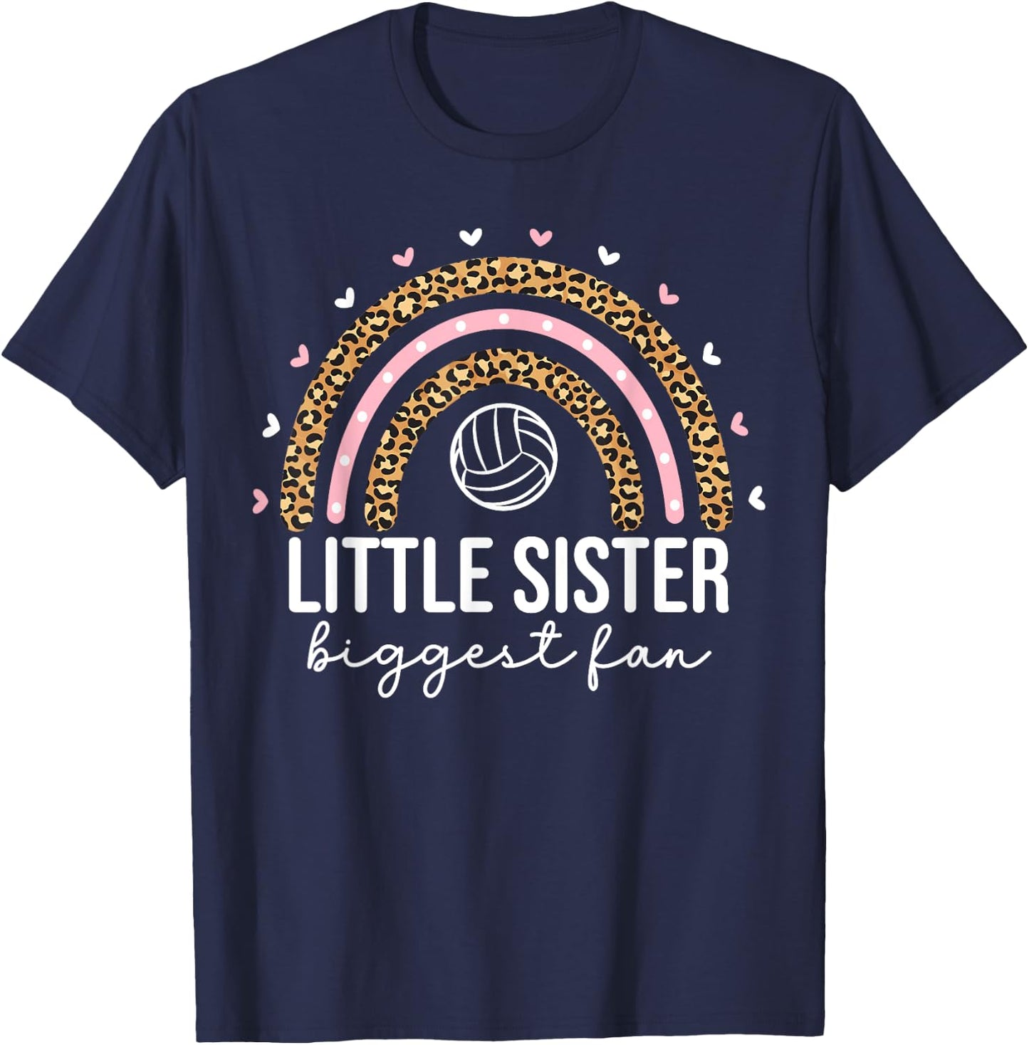Cute Volleyball Little Sister For Girls Kids Leopard Rainbow T-Shirt - T-Shirt | Navy