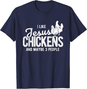 I Like Jesus And Maybe 3 People And Chicken T-Shirt - T-Shirt | Navy