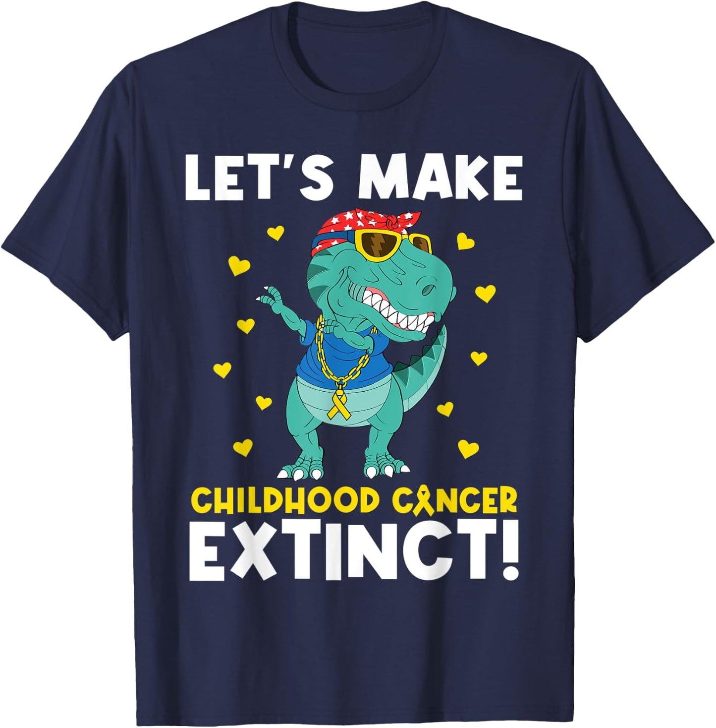 Cute Childhood Cancer Awareness Make Cancer Extinct Dinosaur T-Shirt - T-Shirt | Navy