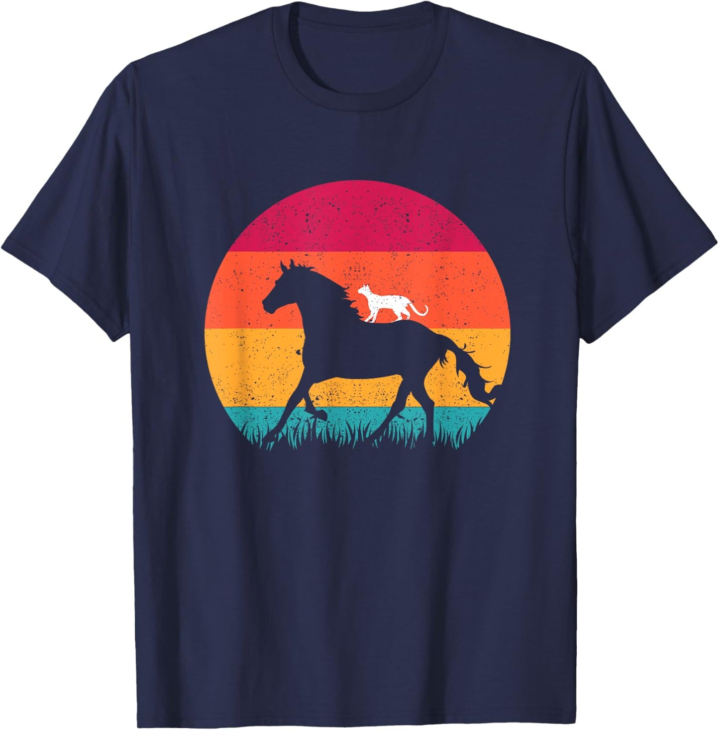 Horseback Riding Cat Ride Horses Funny Cats Horse Equestrian Men Women Girls Kids T-Shirt - T-Shirt | Navy