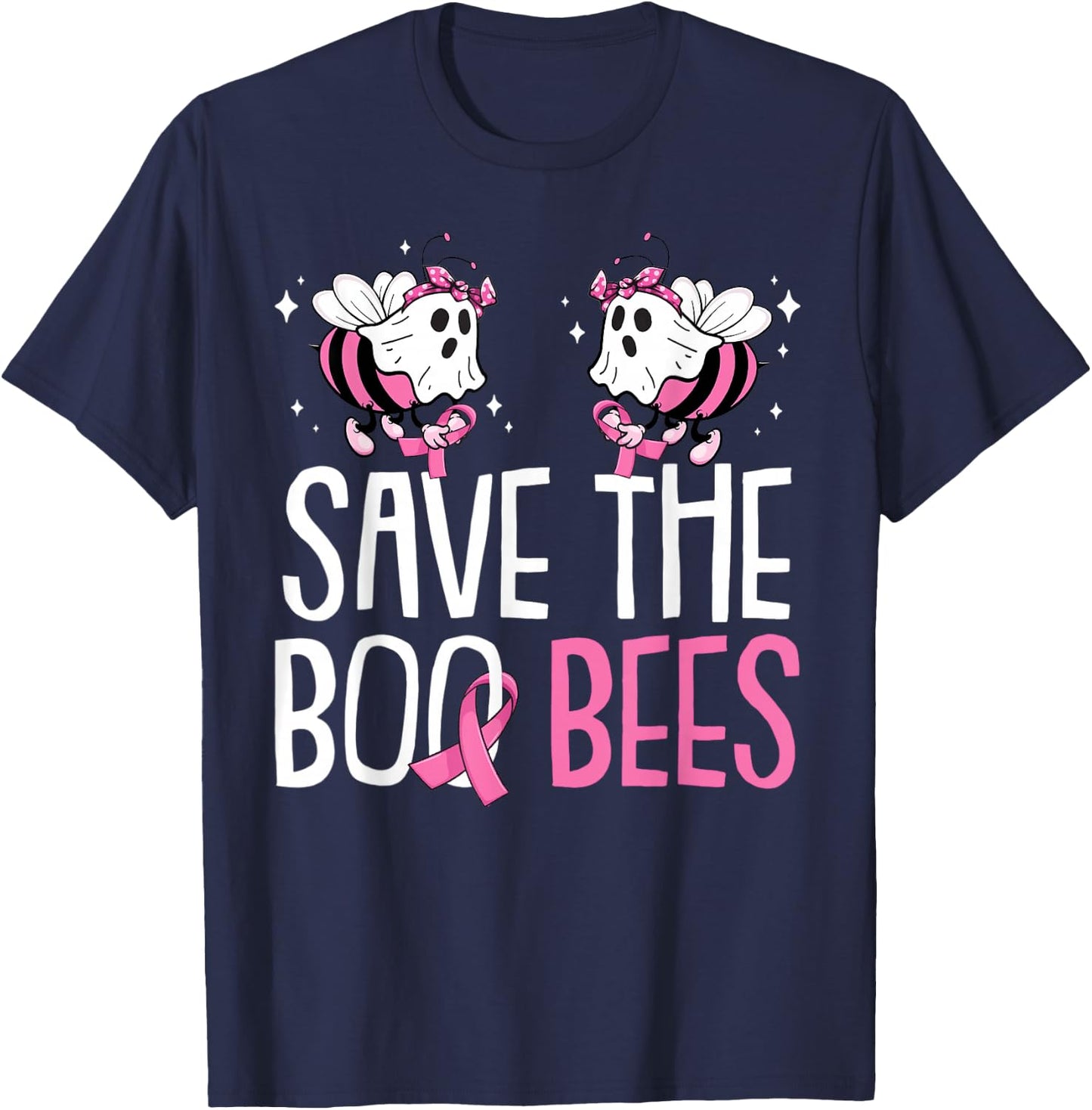 Save The Breast Cancer Awareness Boo Bees Halloween Women T-Shirt - T-Shirt | Navy