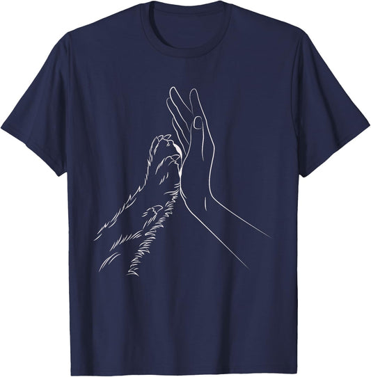 Paw Human Hand Dog Lovers Dog Owners T-Shirt - T-Shirt | Navy