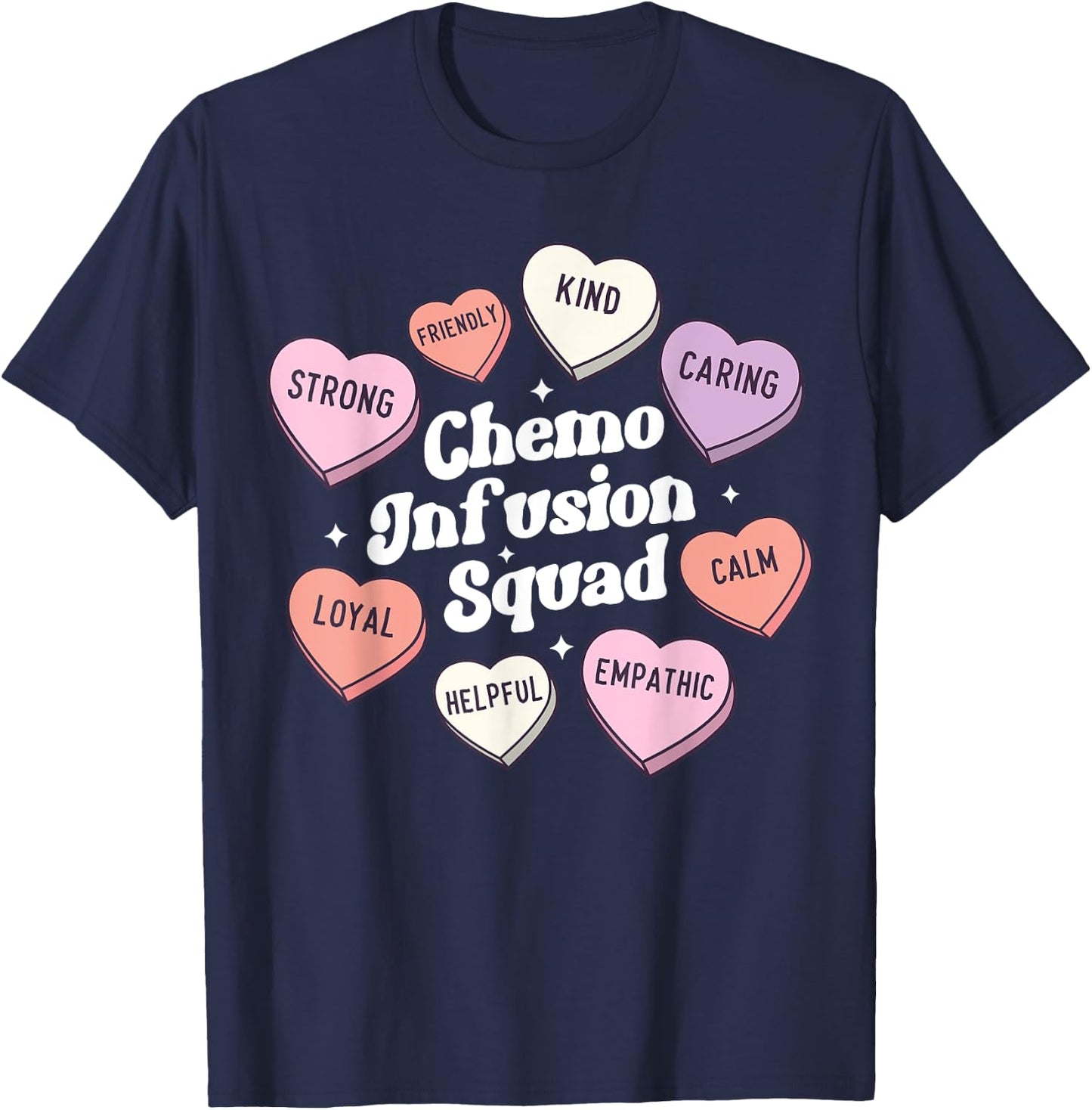 Valentines Day Chemo Infusion Nurse Oncology Groovy Hearts T-Shirt - T-Shirt | Navy