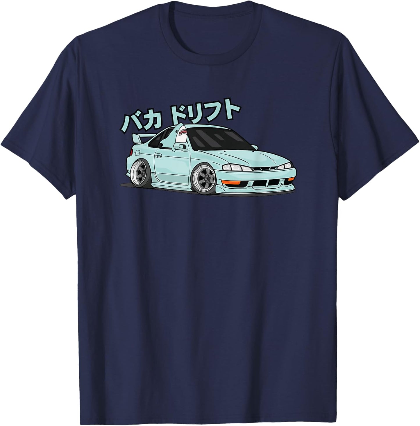 JDM Kawaii S14 240sx Baka Shark Chibi Graphic T-Shirt - T-Shirt | Navy