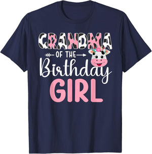 Grandma Of The Birthday Girl Farm Cow 1 St Birthday Girl T-Shirt - T-Shirt | Navy