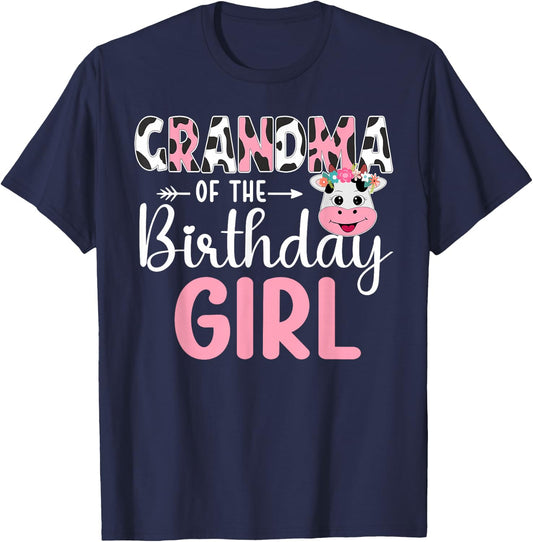 Grandma Of The Birthday Girl Farm Cow 1 St Birthday Girl T-Shirt - T-Shirt | Navy