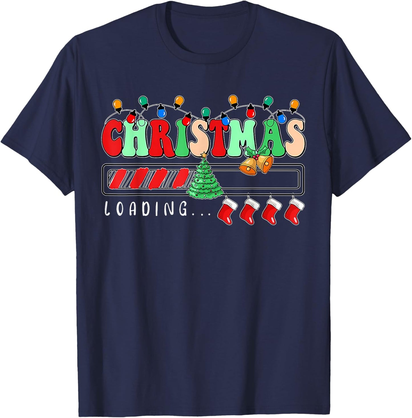 Christmas is Loading Family Matching Christmas Tree Lights T-Shirt - T-Shirt | Navy