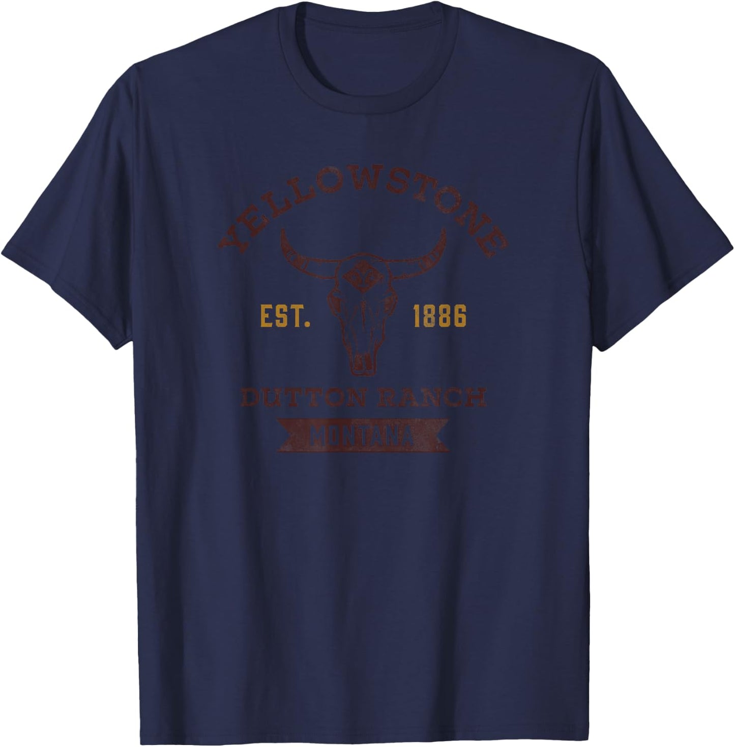 Yellowstone Dutton Ranch Bull Skull Logo V3 T-Shirt - T-Shirt | Navy